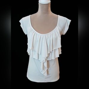 Y2k Dots White Ruffle Stretch Shirt Juniors Small Fairy Romantic Whimsical